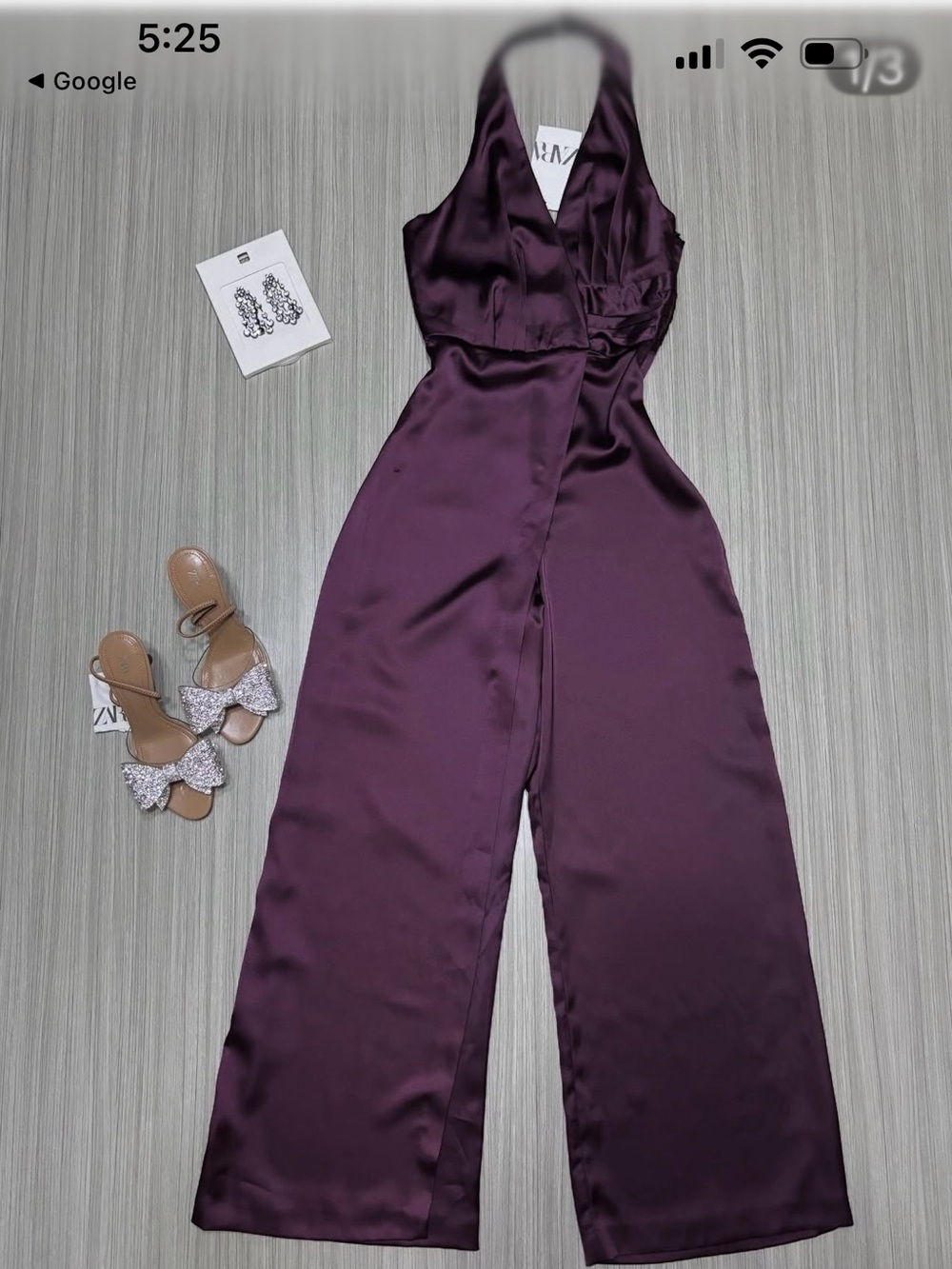 Zara Satin Plum Halter Wide-Leg Jumpsuit